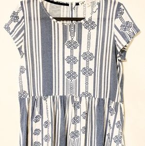 Ivory/Navy Printed Peplum Top